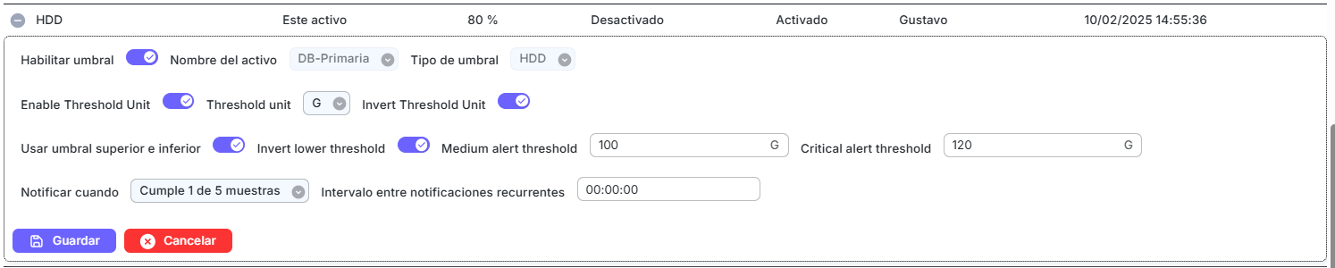 Alertas en disco